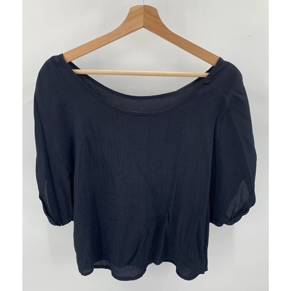 Merritt Charles XS Colt Blouse Black Boxy Silk Faux Pocket Front Off-Duty Style - Picture 5 of 9